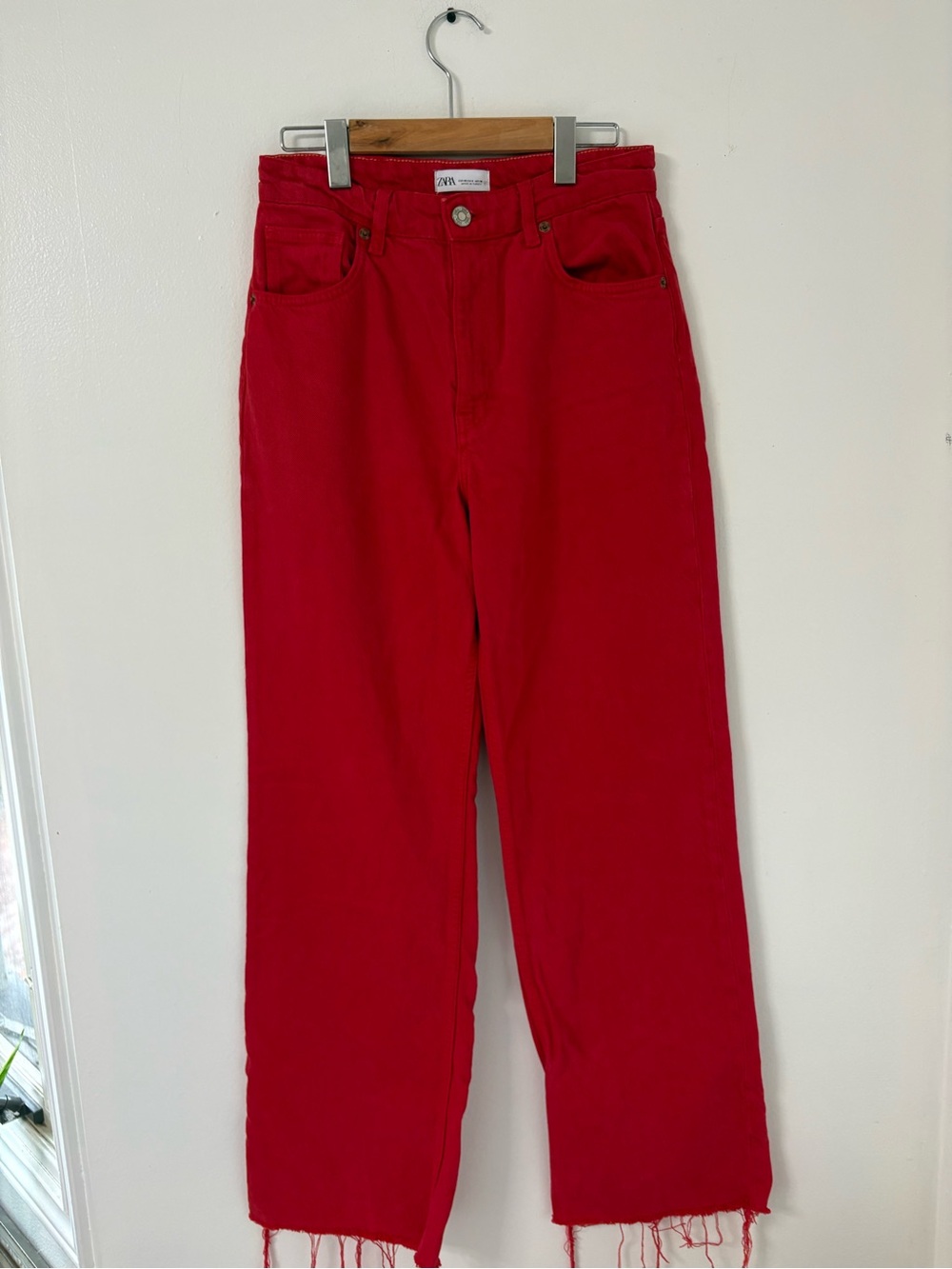Zara Red Straight-Leg Jeans